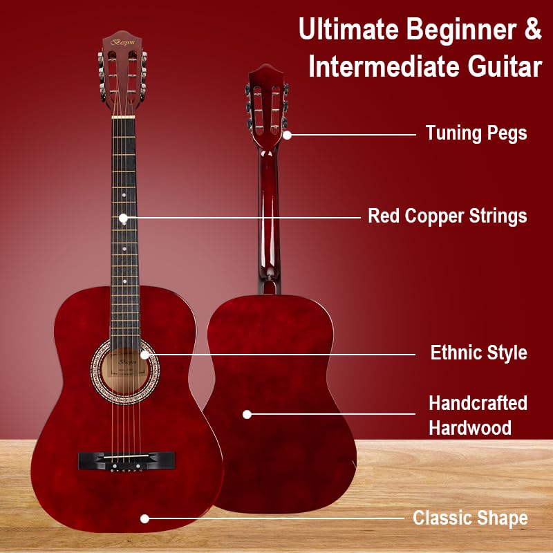 Amazon.com: BESYOU 38in Beginner Acoustic Travel Guitar